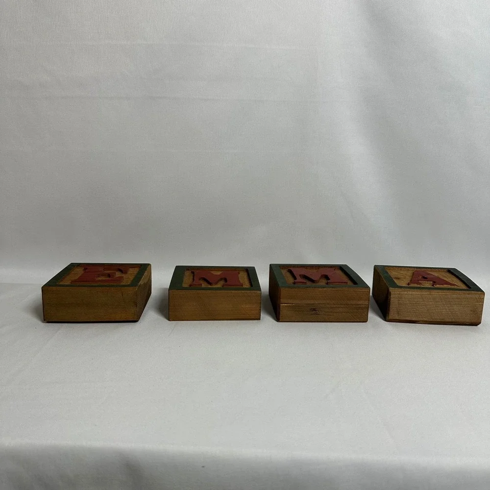 Vintage Wooden Letter Blocks EMMA Name Decor Rustic Nursery Shelf Display